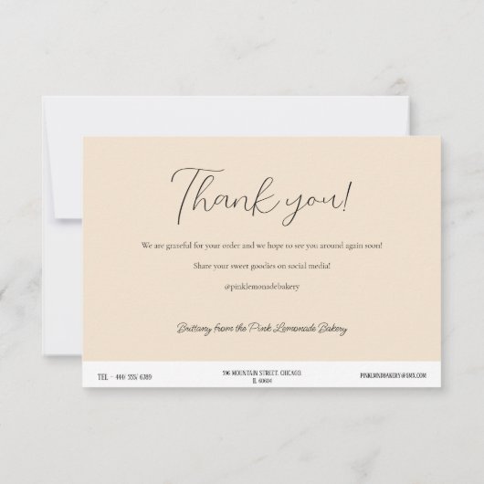 Beige Cake Care Instruction Card Mitteilungskarte (Rückseite)