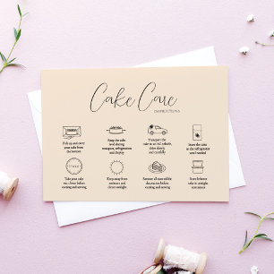 Beige Cake Care Instruction Card Mitteilungskarte