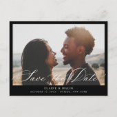 Beige Calligraphy Foto Ankündigung Datum freihalte (Vorderseite)