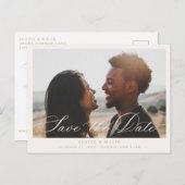 Beige Calligraphy Foto Ankündigung Datum freihalte (Vorne/Hinten)