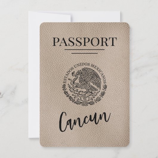 Beige Cancun Passport Save the Date (Rückseite)