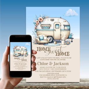 Beige Caravan Funny Housewarming Party Einladung