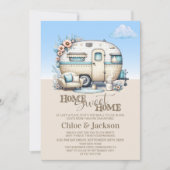 Beige Caravan Funny Housewarming Party Einladung (Vorderseite)