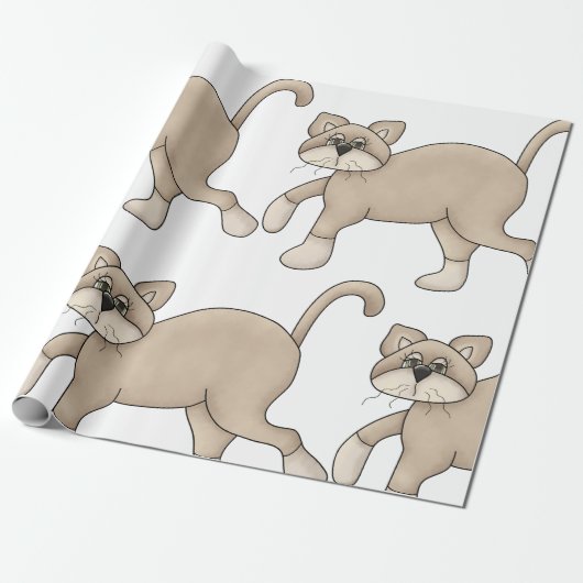 Beige Cat Drawing with Green Eyes Geschenkpapier (Ungerollt)
