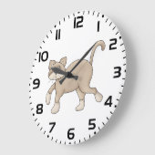 Beige Cat Drawing with Green Eyes Große Wanduhr (Winkel)