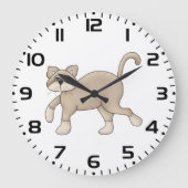 Beige Cat Drawing with Green Eyes Große Wanduhr (Vorderseite)