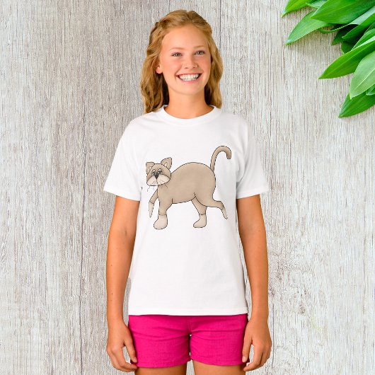 Beige Cat Drawing with Green Eyes T-Shirt