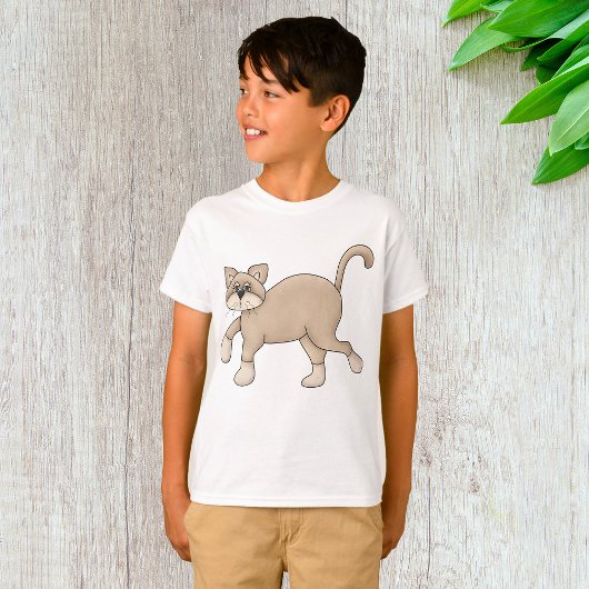 Beige Cat Drawing with Green Eyes T-Shirt