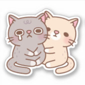 Beige Cat Hugs Cry Gray Cat Aufkleber (Vorderseite)
