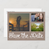 Beige Chalk Save the Date Collage Postcard Ankündigungspostkarte (Vorne/Hinten)