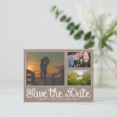 Beige Chalk Save the Date Collage Postcard Ankündigungspostkarte (Stehend Vorderseite)