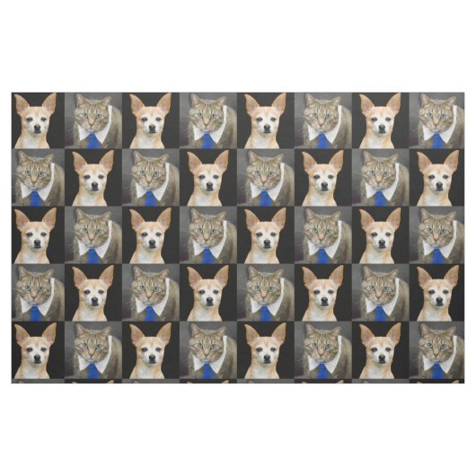 Beige Chihuahua und graue Tabbykatze mit blauer Stoff (Fat Quarter (45,7 x 55,9 cm))