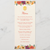 Beige chinesische Hochzeitsfeier mit Blumenrahmen Menükarte (Vorderseite)