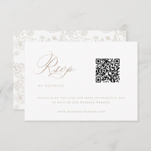 Beige Chinoiserie Wedding QR Code Einladung (Vorne/Hinten)