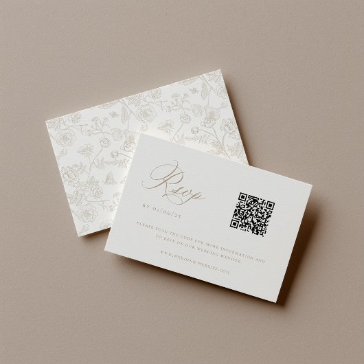 Beige Chinoiserie Wedding QR Code RSVP Karte