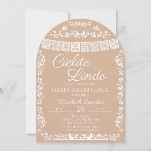 Beige Cielito Lindo Abschluss-Fiesta-Torbogen Einladung (Vorderseite)