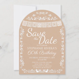 Beige Cielito Lindo Save the Date 60. Geburtstag Einladung
