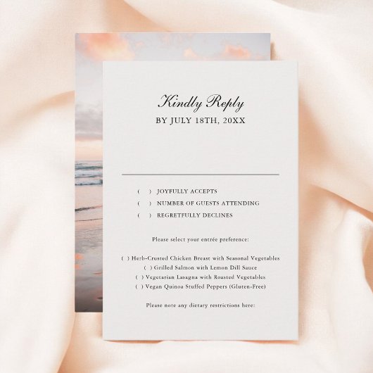Beige Classic Calligraphy Foto Wedding RSVP