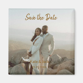 BEIGE CLASSIC ELEGANT COUPLE ADD QR SAVE THE DATE MAGNET