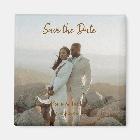 BEIGE CLASSIC ELEGANT COUPLE ADD QR SAVE THE DATE MAGNET (Vorne)