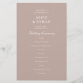 Beige Classic Minimalistisch Wedding Program (Vorderseite)