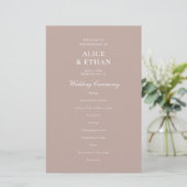 Beige Classic Minimalistisch Wedding Program (Stehend Vorderseite)