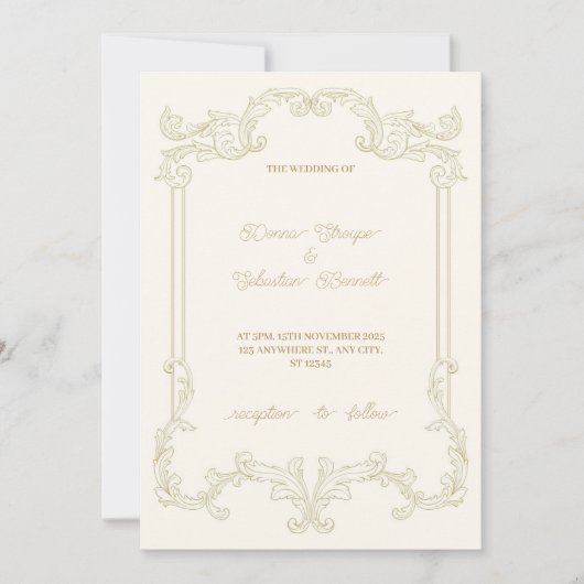 Beige Classic Vintag Frame Wedding Einladung (Vorderseite)