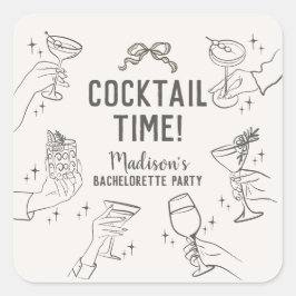 Beige Cocktail Party Bachelorette Umschlag Gefalle Quadratischer Aufkleber