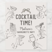 Beige Cocktail Party Retro Junggeselinnen-Abschied Weinetikett (Einzelnes Label)