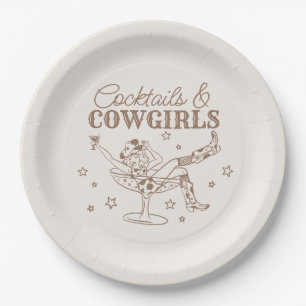 Beige Cocktails und Cowgirls Geburtstags-Abschieds Pappteller