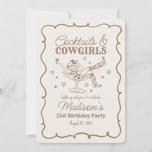 Beige Cocktails und Cowgirls Nash Bash Birthday Einladung