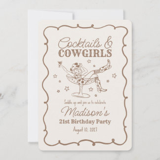 Beige Cocktails und Cowgirls Nash Bash Birthday Einladung