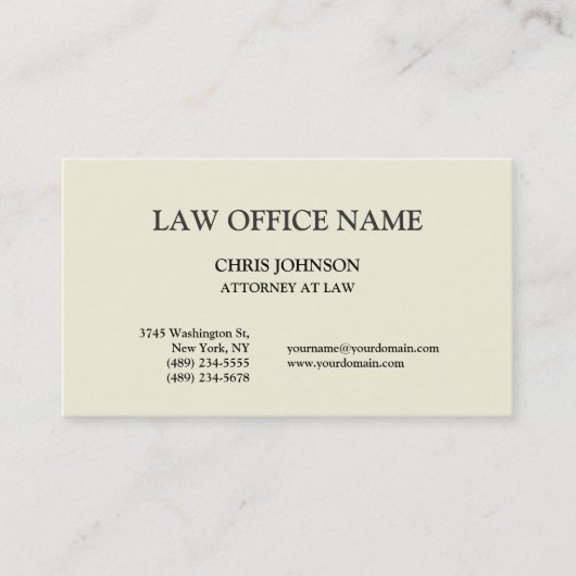 Beige Color Trendney Attorney at Law Business Card Visitenkarte (Vorderseite)
