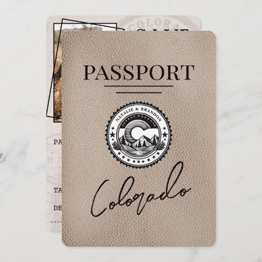Beige Colorado Passport Save the Date (Vorne/Hinten)
