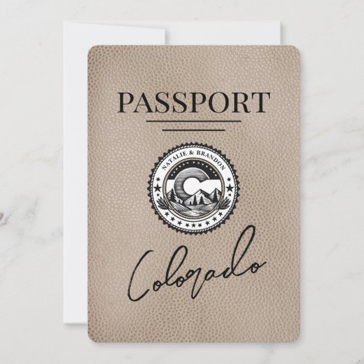 Beige Colorado Passport Save the Date (Vorderseite)