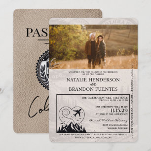 Beige Colorado Passport Wedding Einladung