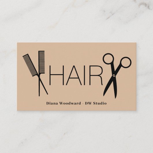 Beige Comb Scissors Business Card Visitenkarte (Vorderseite)