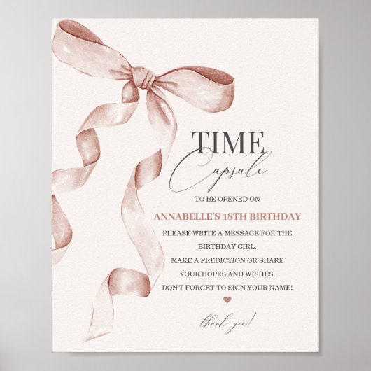 Beige Coquette Bow Birthday Time Kapsel Zeichen Poster (Vorne)