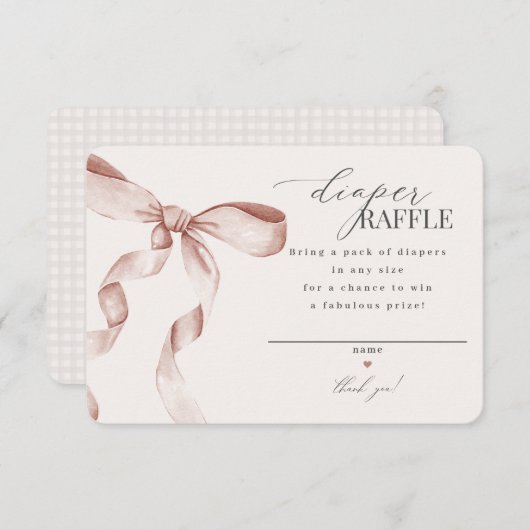 Beige Coquette Bow Diaper Raffel Einladung einfüge (Vorne/Hinten)