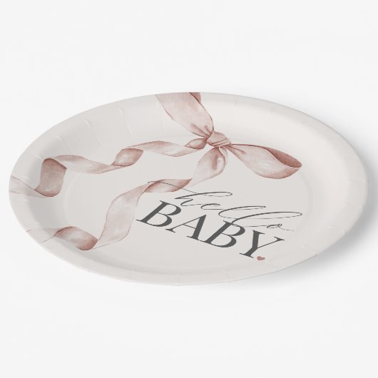 Beige Coquette Bow Girl Babydusche Dekoration Pappteller (Schrägansicht)