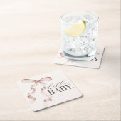 Beige Coquette Bow Girl Babydusche Dekoration Rechteckiger Pappuntersetzer (Vor Ort)