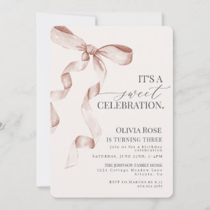 Beige Coquette Bow Girl Geburtstagsparty Einladung
