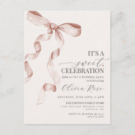 Beige Coquette Bow Girl Geburtstagsparty Einladung Postkarte