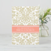 Beige Coral Damask Einladung (Stehend Vorderseite)