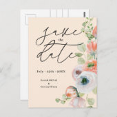 Beige Coral Floral Wedding Speichern Sie das Datum Postkarte (Vorne/Hinten)