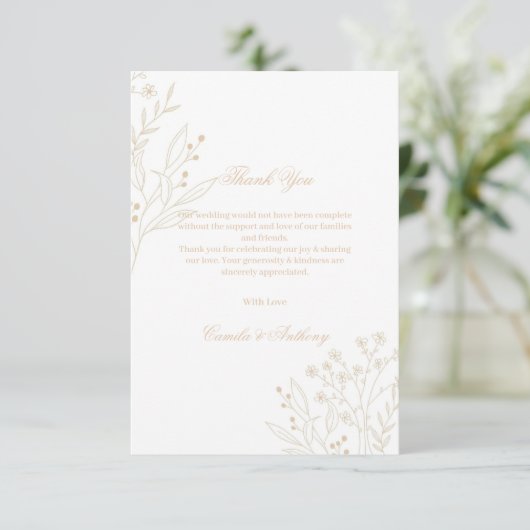 Beige Corner Floral Boho Wedding Dankeskarte (Stehend Vorderseite)