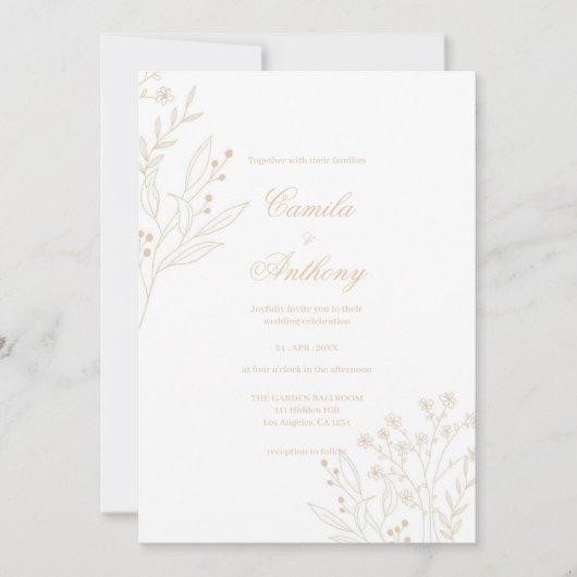 Beige Corner Floral Boho Wedding Einladung (Vorderseite)