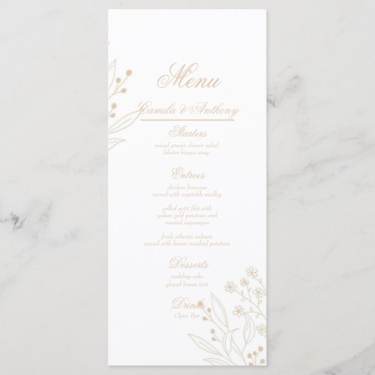Beige Corner Floral Boho Wedding Menükarte (Vorderseite)
