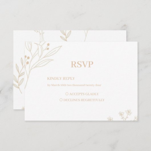 Beige Corner Floral Boho Wedding RSVP Karte (Vorne/Hinten)