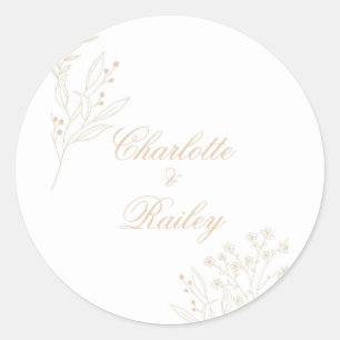 Beige Corner Floral Boho Wedding Runder Aufkleber